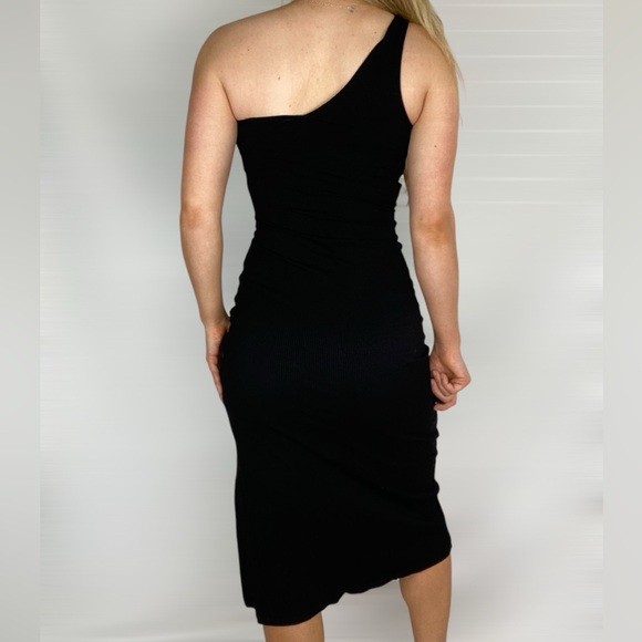 LULUS Chic Show Ribbed One Shoulder MIDI Dress Stretchy Casual Gojng Out Party - Picture 4 of 6